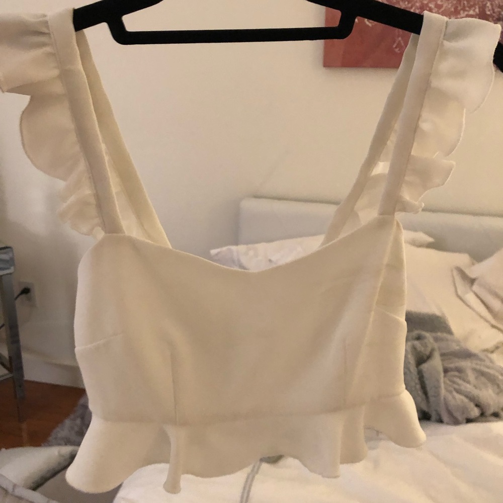 White Cropped Ruffle Top - Picture 2 of 5